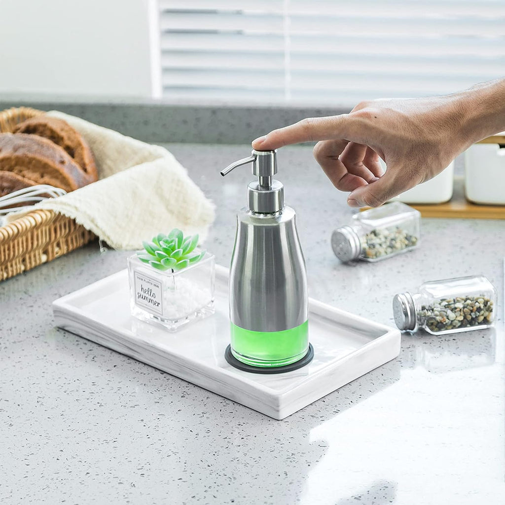 Gaussra Soap Dispenser with Coaster and Stickers, Brushed Nickel Stainless Steel Case Glass Liner