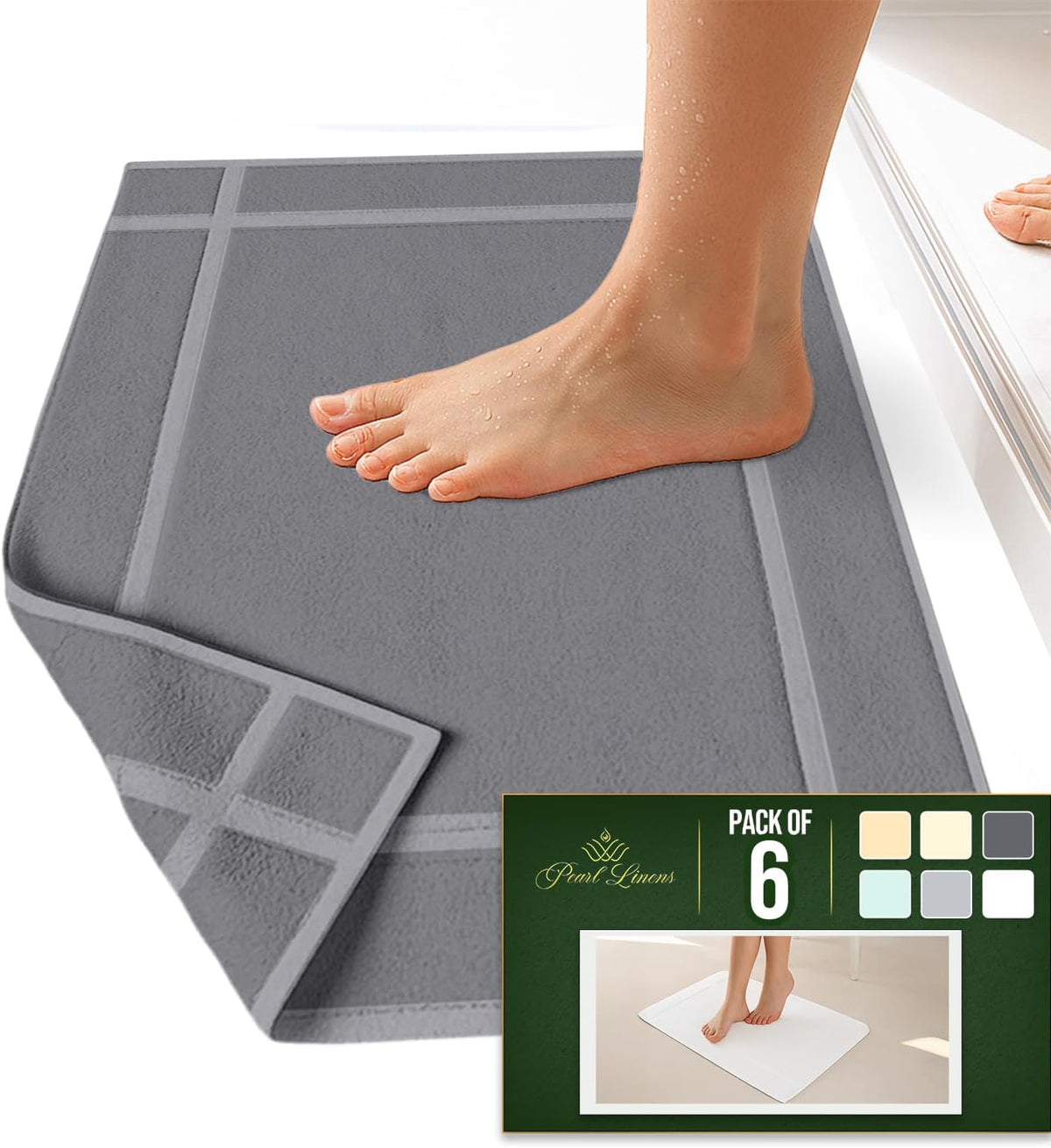 Pearl Linens Pack of 6 100% Cotton Bath Mat 20x30 inches, Soft & Absorbent Quick Dry Bathroom Mat