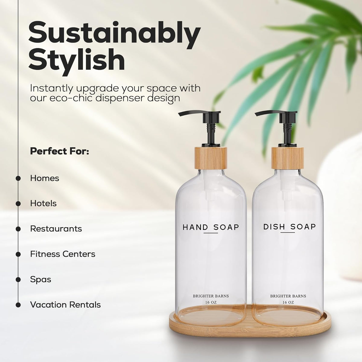 Clear Glass Hand and Dish Soap Dispenser Set by Brighter Barns - Kitchen Soap Dispenser Set with
