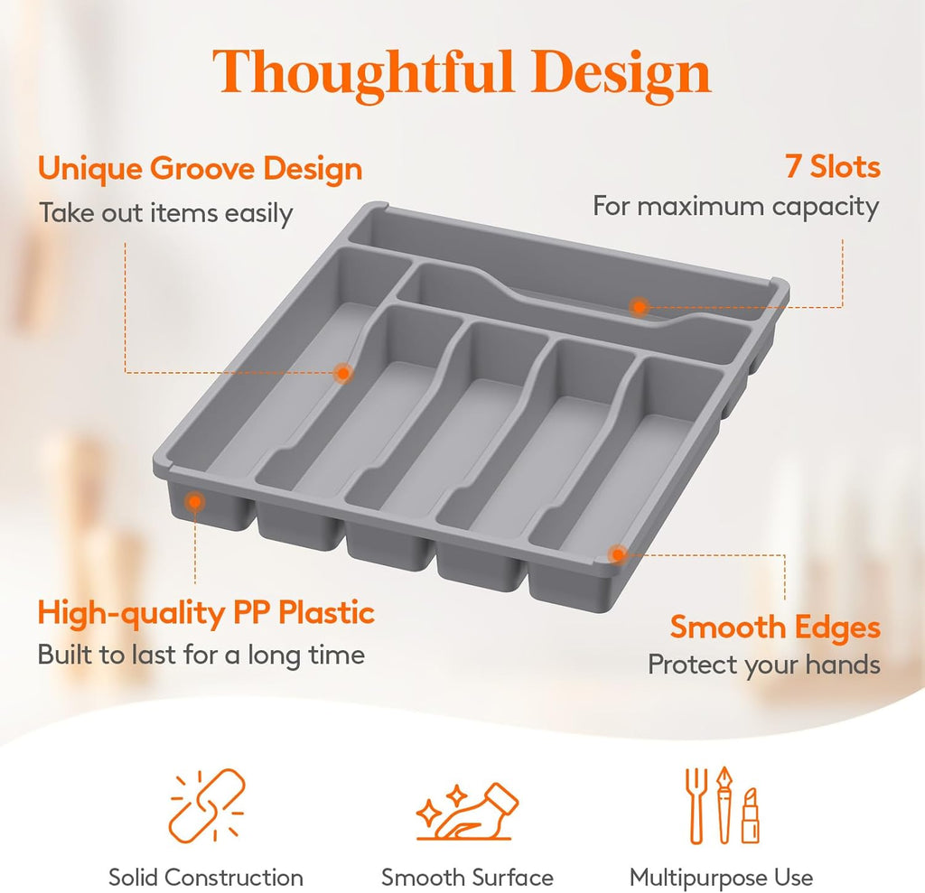 Lifewit Silverware Drawer Organizer Tray, Plastic Cutlery Storage for Kitchen Drawer, Flatware and