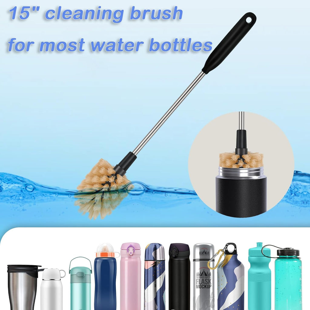 3 in 1 Stainless Steel Long Handled Water Bottle Brush Set, Kitchen Scrubber Cleaning Brush for