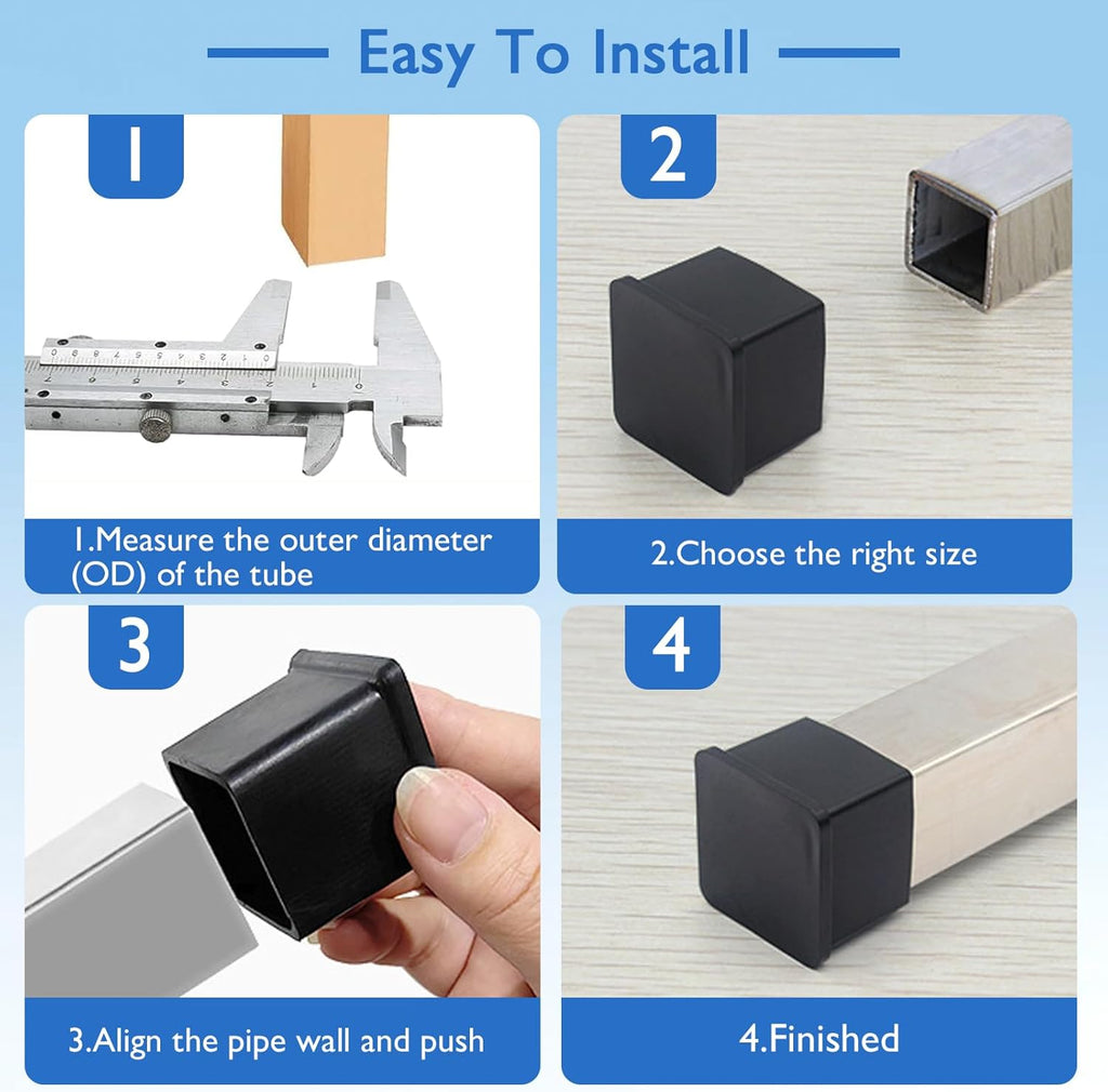 4 Pcs 4" x 4" Square Rubber Chair Leg Caps, PVC Table Leg Covers, Flexible & Anti-Slip Furniture