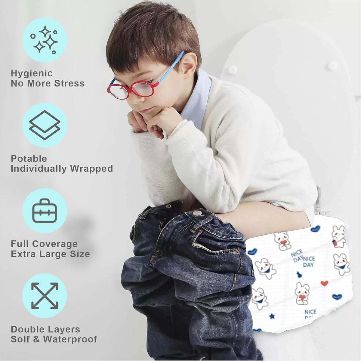 Disposable toilet seat cover,30 Pack of oversized waterproof toilet seat paper, suitable for