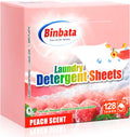 Laundry Detergent Sheets - Up To 128 Loads, Hypoallergenic, Eco-Friendly Peach Scent