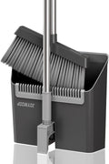 JOYMOOP Black Broom and Dustpan Set, Upright Angle Design with Built-in Comb Teeth for Home