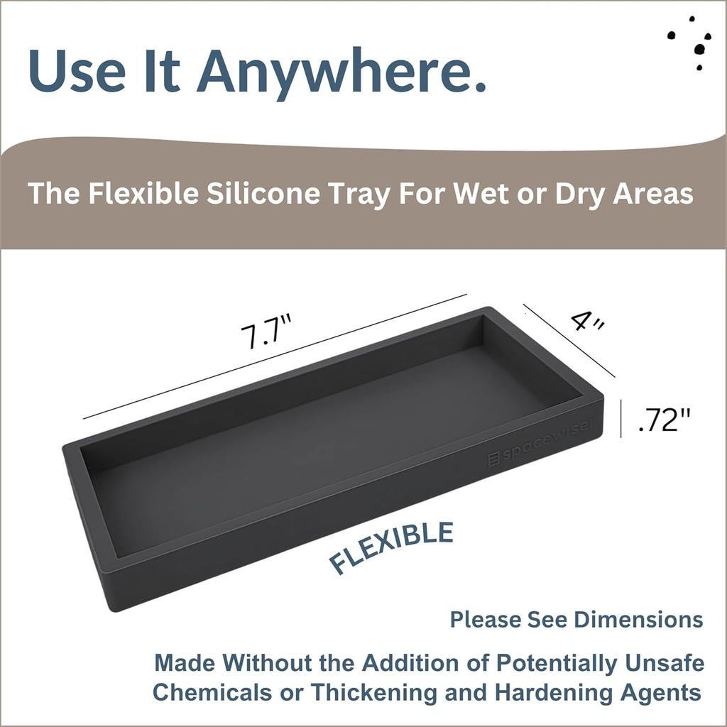 Countertop and Vanity Tray – Small 7.7” Silicone Tray, Soap Dispenser Trays, Bathroom Trays