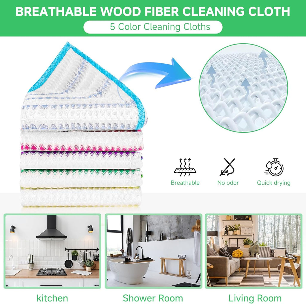 Wood Fiber Cleaning Cloth-15pcs, Super Absorbent Cleaning Cloth, No Oil Stains, Household No Stripe