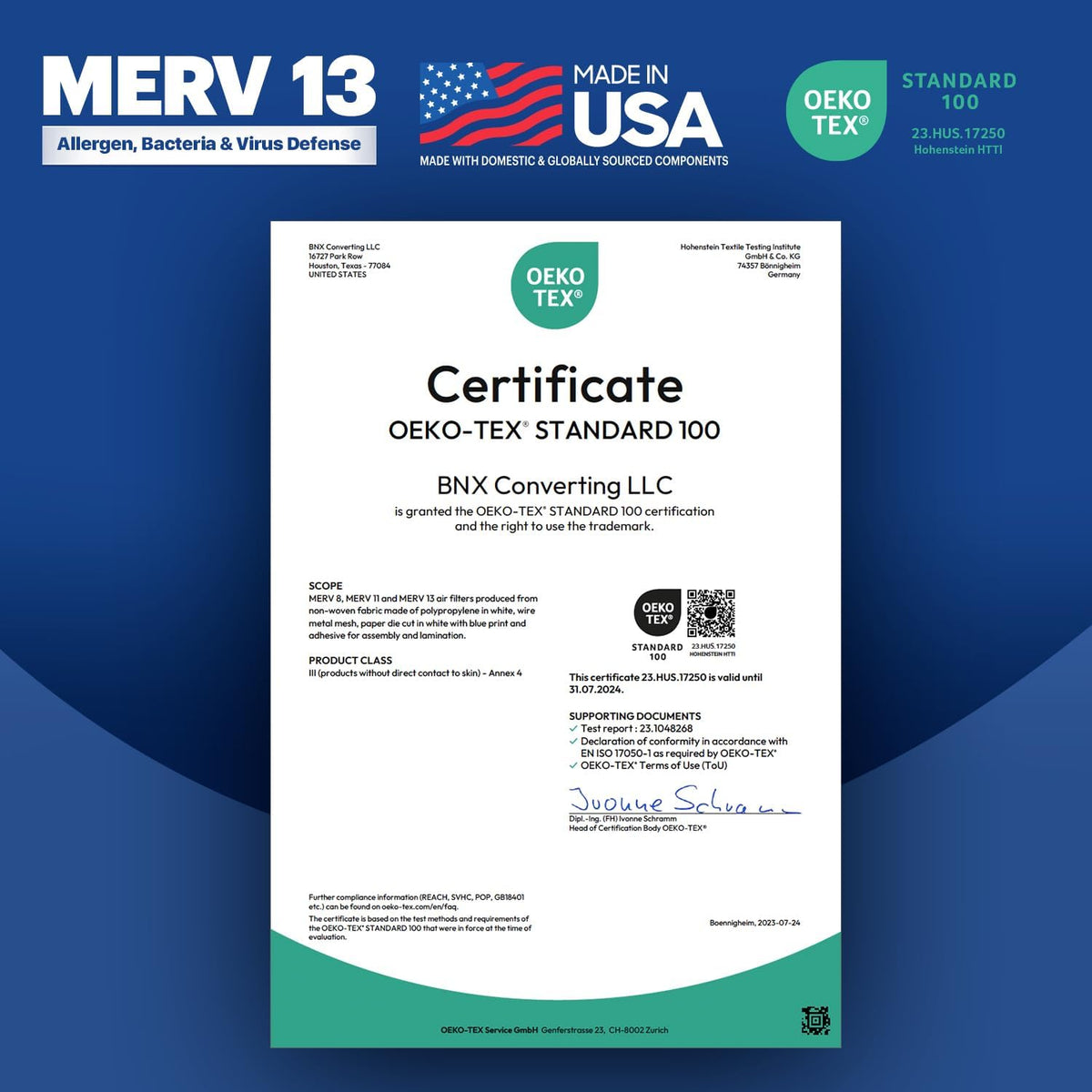 BNX TruFilter 18x18x1 Air Filter MERV 13 (4-Pack) - MADE IN USA - Electrostatic Pleated Air