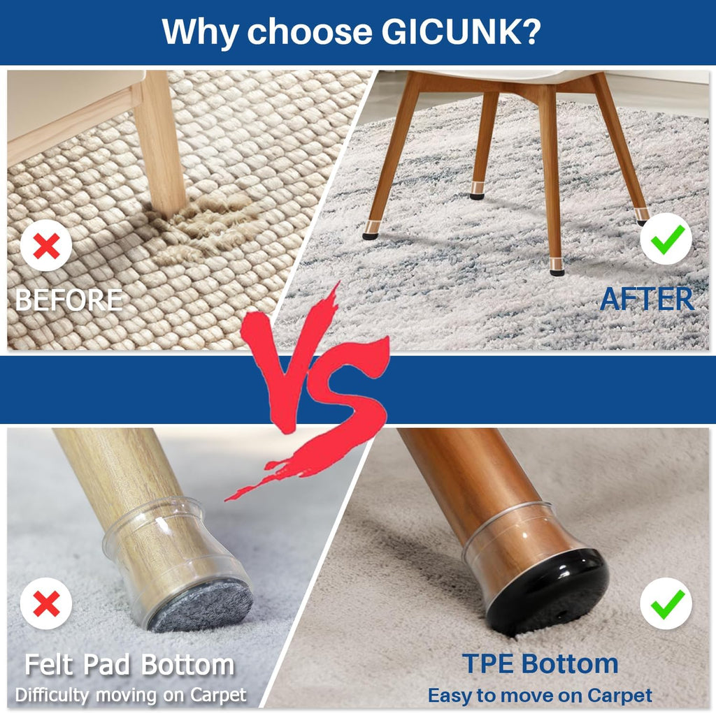 28 Pcs Chair Leg Sliders for Carpet, Round Chair Glides, Silicone Furniture Leg Protectors Caps
