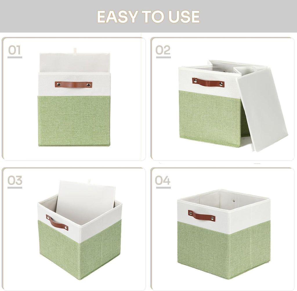 HNZIGE Fabric 11x11 Cube Storage Bins, Set of 4, Foldable Storage Cube Bin Baskets for Shelves with