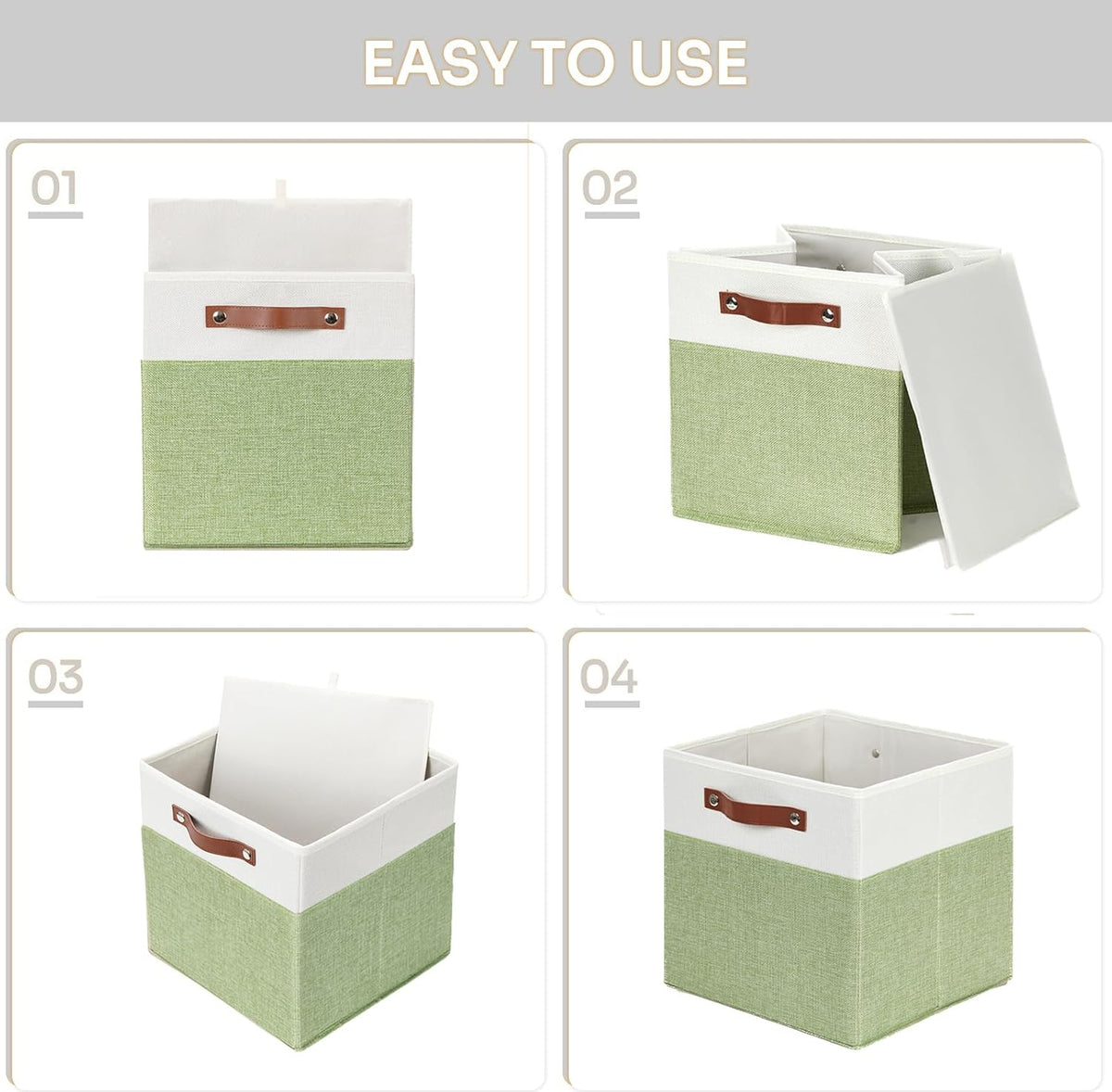HNZIGE Fabric 11x11 Cube Storage Bins, Set of 4, Foldable Storage Cube Bin Baskets for Shelves with