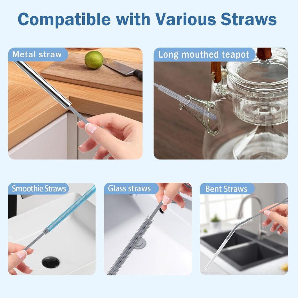 2Pcs Silicone Straw Cleaner Brush, 9.84in Reusable Straw Cleaner with Bendable Steel Core, Extra