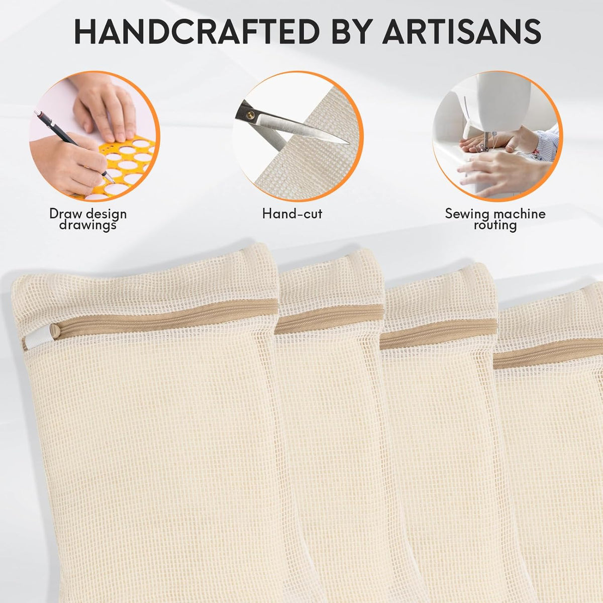 4 Piece Small, Durable Organic Cotton Mesh Laundry Bag with Strong Zipper and Breathable Mesh