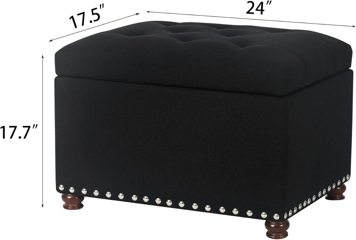 Joveco Storage Ottoman Bench, Rectangle 24″ Linen Foot Rest Stool Square Footstool for Living Room