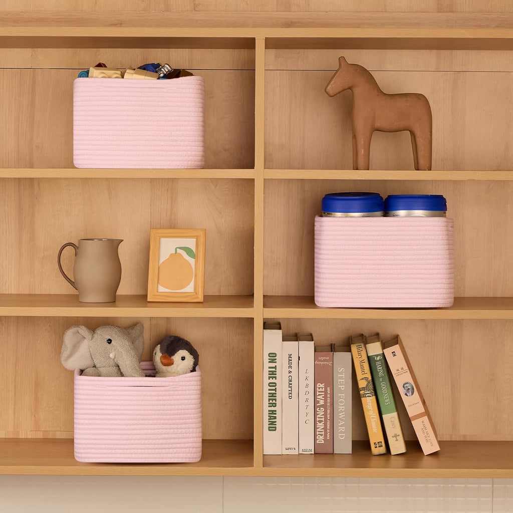 Small Organizing Baskets for Cubes Shelf, 9.7x9.7x7.1 Inch Rope Woven Storage Bins for Nursery