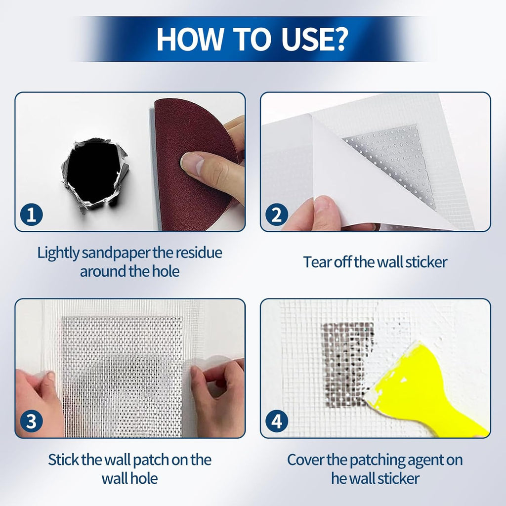 5pcs Drywall Patch Kit (8" x 8"), Self-Adhesive Fiberglass Wall Repair Patch Kit & Aluminum Metal