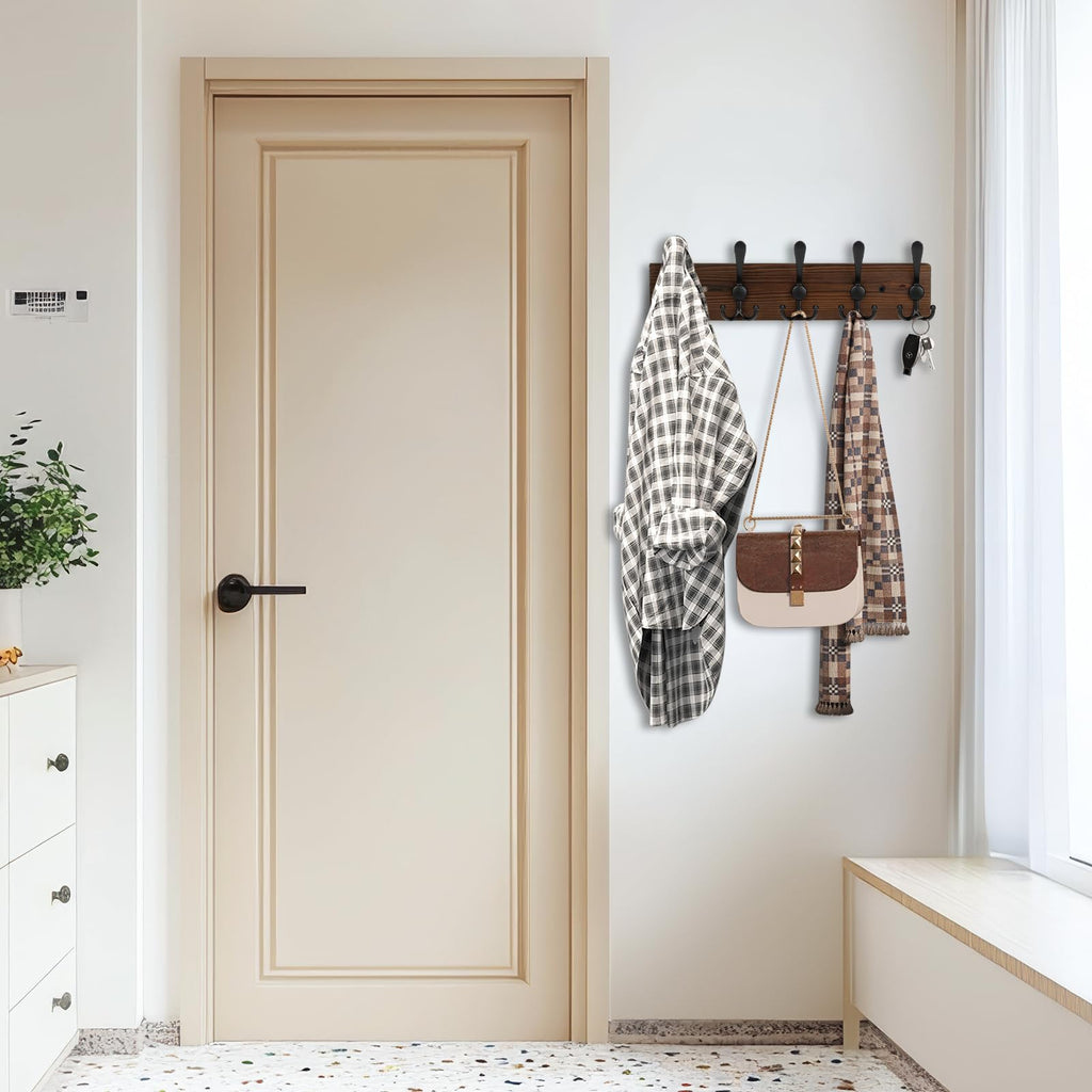 Wooden Coat Rack Wall Mount Heavy Duty, 2 Pack Coat Hanger Wall Mount with 5 Triple Hooks for