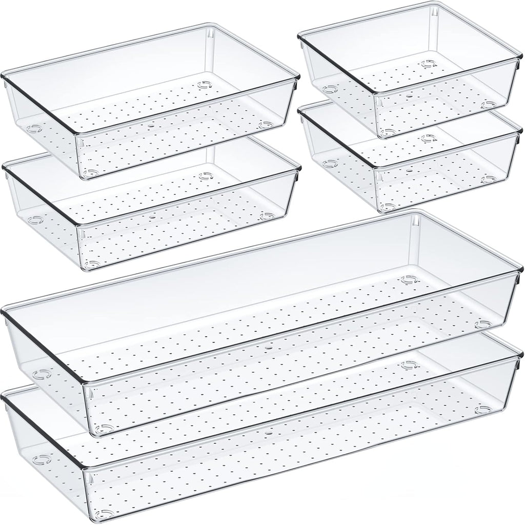Criusia 6 Pcs Large Size Clear Drawer Organizer Set, Acrylic Non Slip Non Cracking Kitchen Drawer