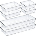 Criusia 6 Pcs Large Size Clear Drawer Organizer Set, Acrylic Non Slip Non Cracking Kitchen Drawer