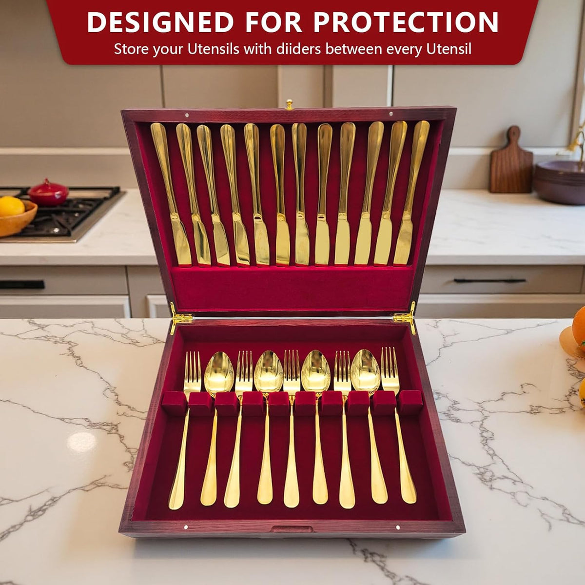 Silverware Storage Box, Kitchen Drawer Organizer, Drawer-containing flap-type storage box, Wood