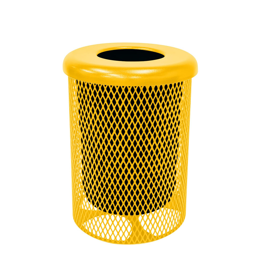 COATEDOUTDOORFURNITURE RFT-YEL Heavy Duty Round Trash Receptacle with Flat Top, Liner Included, 32