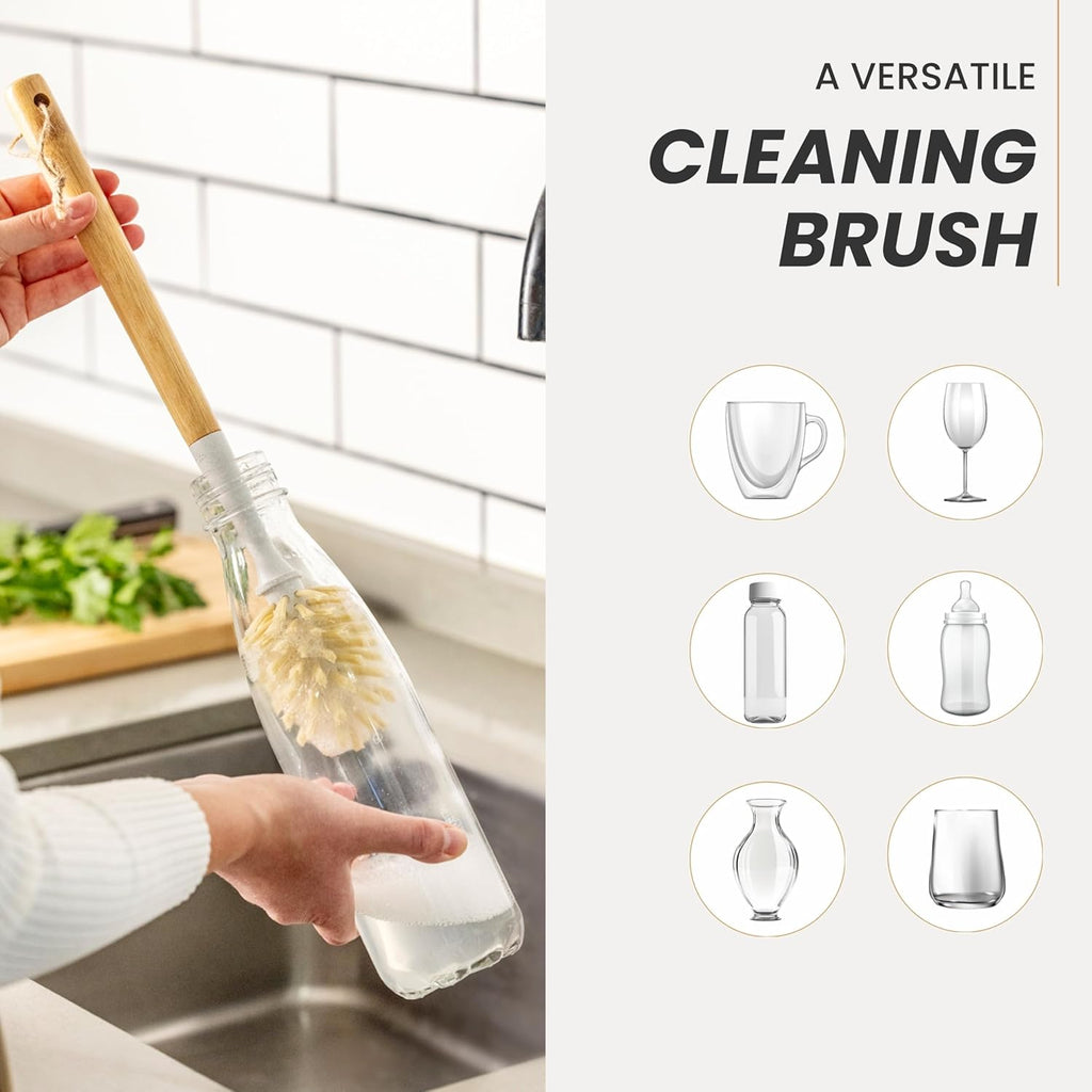 Vigar Zeroline 13.9" Long Bamboo Dish Brush, Ideal Dish Brush for Cups, Wine Glass, Tumbler