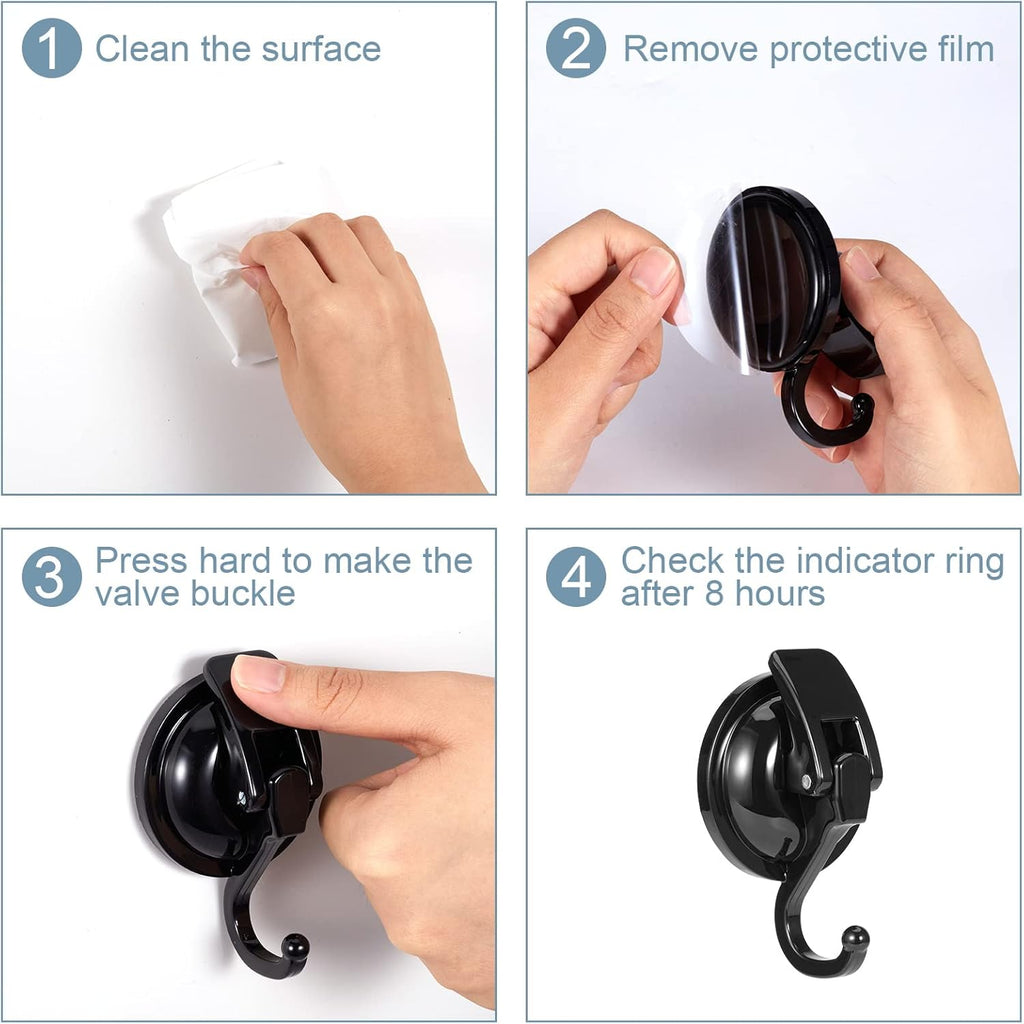 Heavy Duty Vacuum Wreath Cup Hook, Easy to Install and Remove, No Hole Punched,Black- Plated
