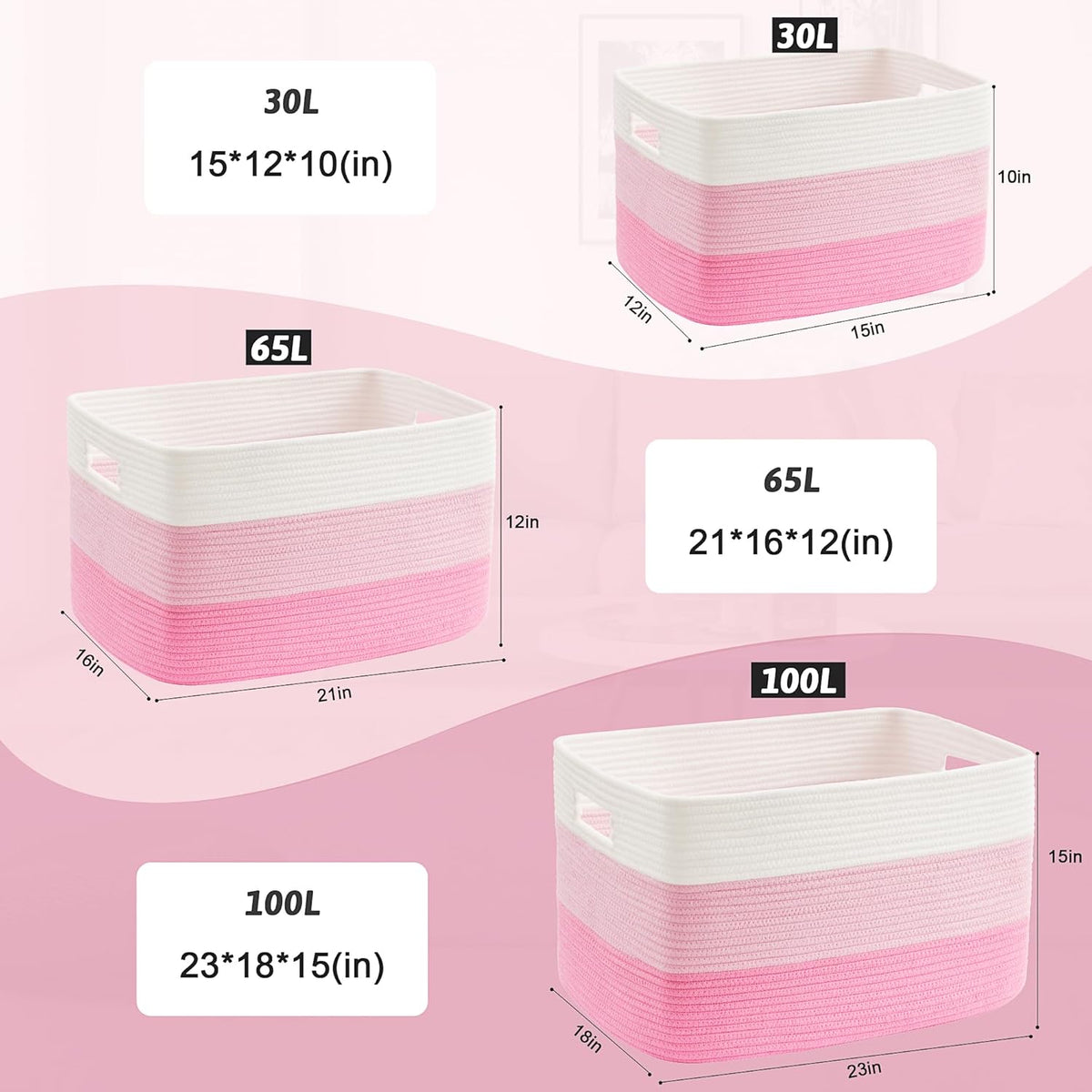 Blanket Basket,Rectangle Woven Baskets for Storage,100L Laundry Basket for Decorative Nursery