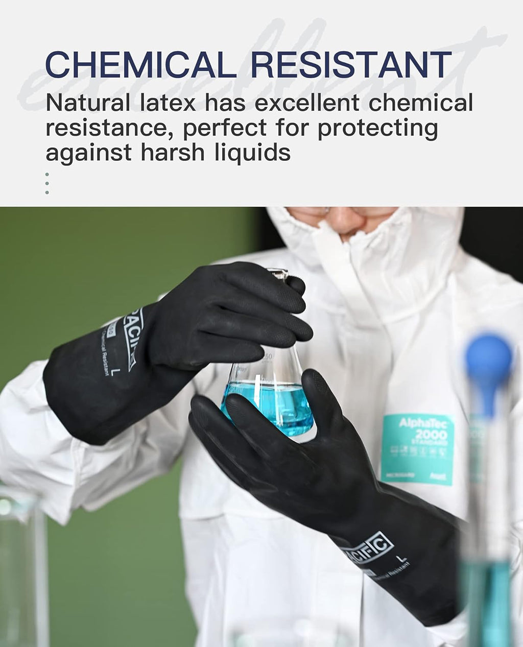 PACIFIC PPE 2 Pairs Chemical Resistant Gloves, Heavy Duty Industrial Rubber Gloves, Resist Acid