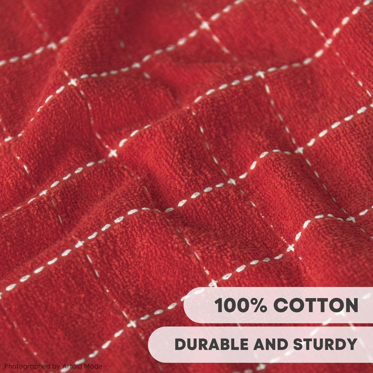 Artoid Mode Checkered Designed Cotton Red Terry Kitchen Dish Towels, 15x25 Inch Soft Absorbent