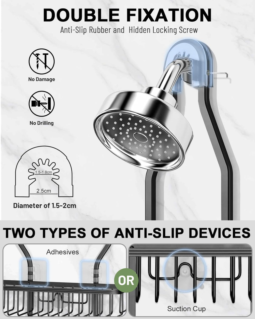 MSAICOE Shower Caddy Hanging - Never Rust Shower Hanging Organizer - Aluminum Over the ShowerHead