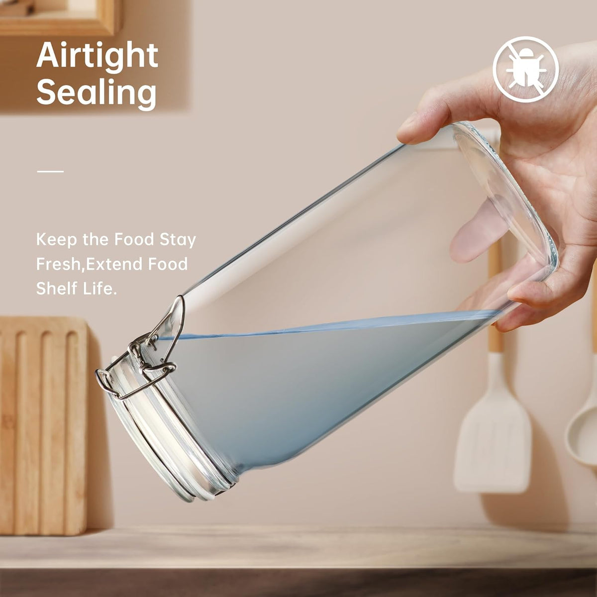 Multi Size - 5 Pack Square Glass Jars with Airtight Lid, Wide Mouth Mason Jars with Clamp Lids, Air