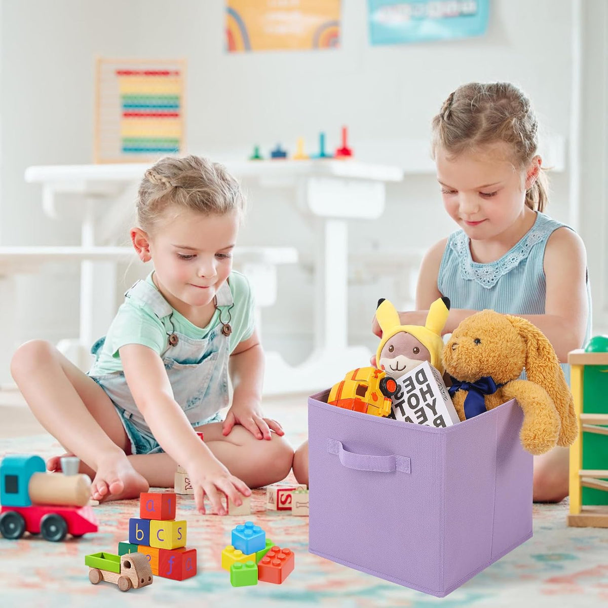 Stero Fabric Storage Bins 6 Pack Fun Colored Durable Storage Cubes with Handles Foldable Cube