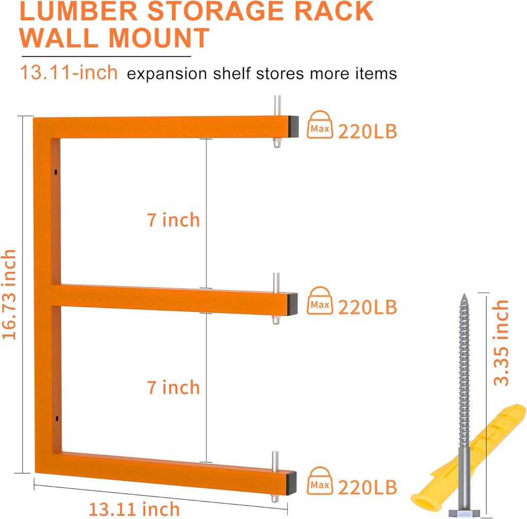 Lumber Rack Wall-Mounted Lumber Storage Rack, Heavy Duty Wood Storage Racks with 6-Level System