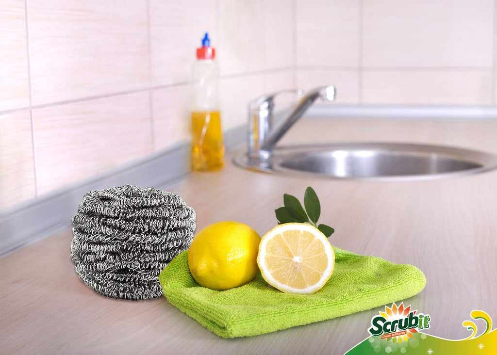 12 Pack Stainless Steel Scourers by Scrub It – Steel Wool Scrubber Pad Used for Dishes, Pots, Pans