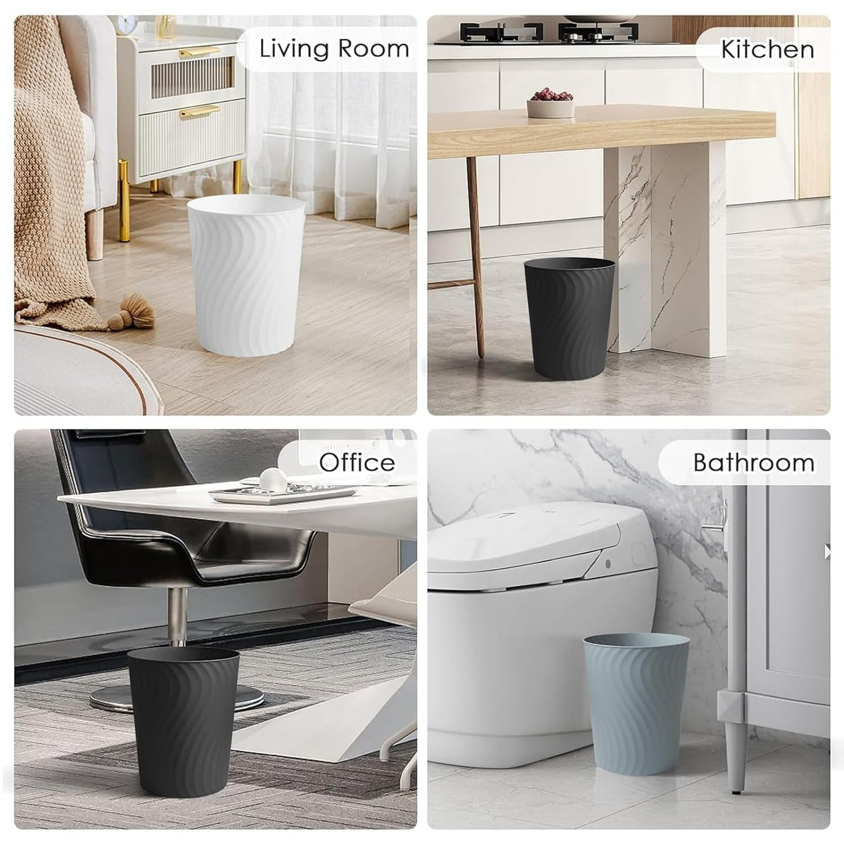 YGJT Small Trash Can, 6 Pack 1.8 Gallons Bathroom Trash Can, Slim Waste Basket, Round Garbage Can
