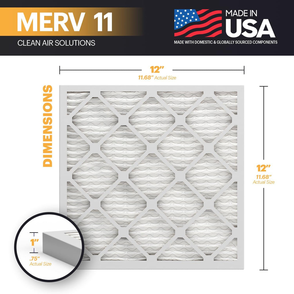 BNX TruFilter 12x12x1 Air Filter MERV 11 (6-Pack) - MADE IN USA - Allergen Defense Electrostatic