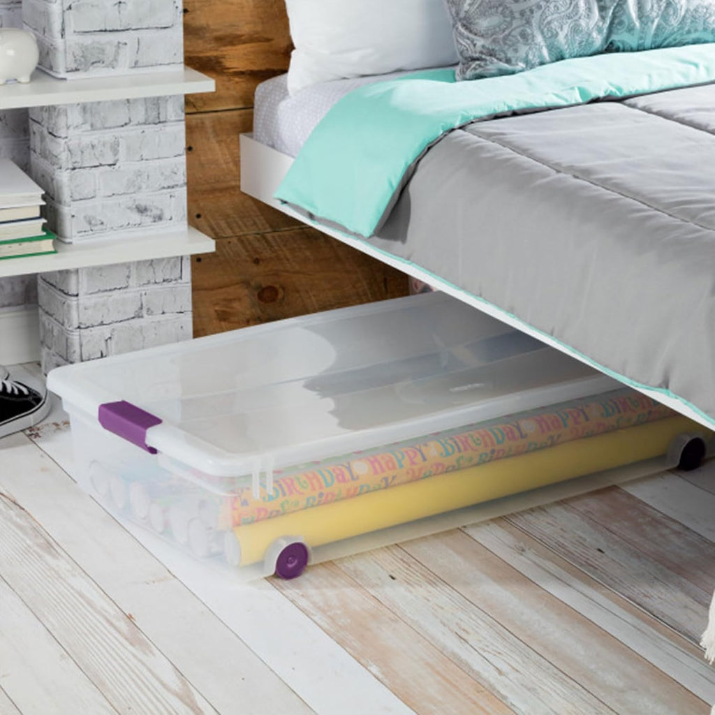 Sterilite 16-Pack 60 Quart ClearView Latch Box, Wheeled Underbed Organizer Bins with Latching Lids