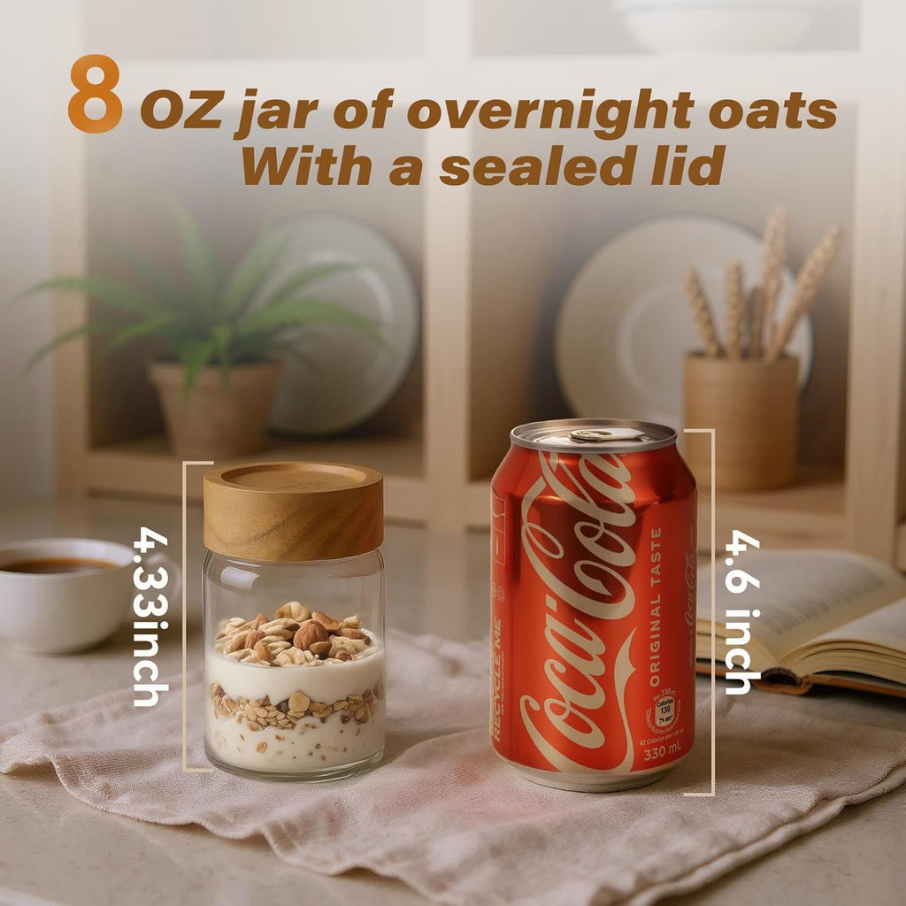 2pc Glass Mason Jars with Acacia Wood Airtight Lids - Overnight Oats & Food Storage Container Set