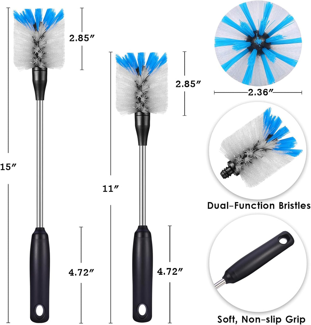 Stainless Steel Bottle Brush with Replaceable Head, 2 Pack Long Handle Scrubbing Brush for Water
