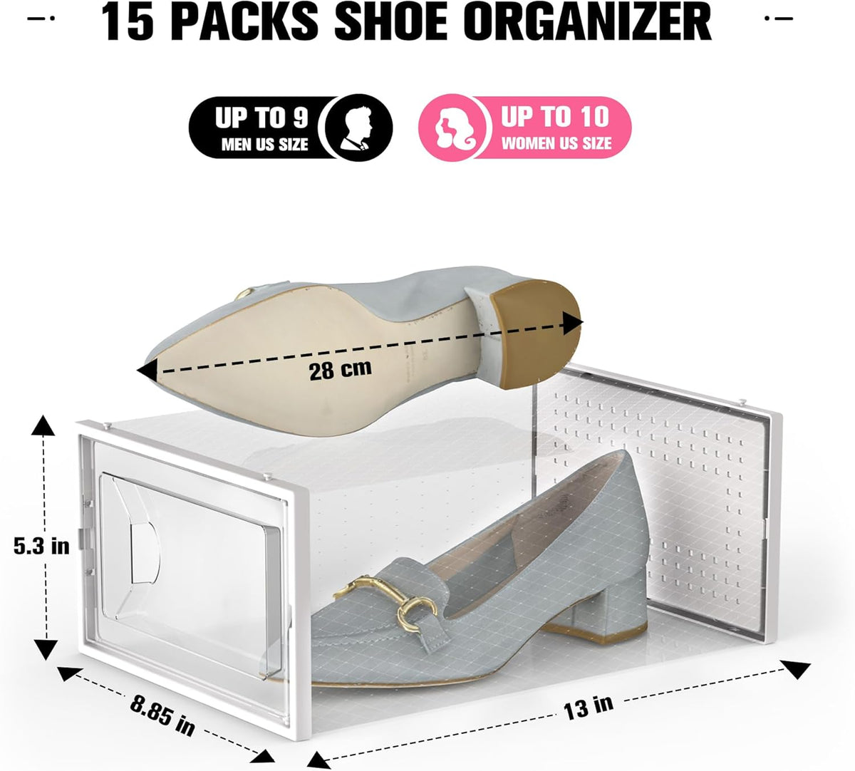 Kuject 15 Pack Shoe Storage Boxes, Large Clear Plastic Stackable Shoe Organizer for Closet, Connect