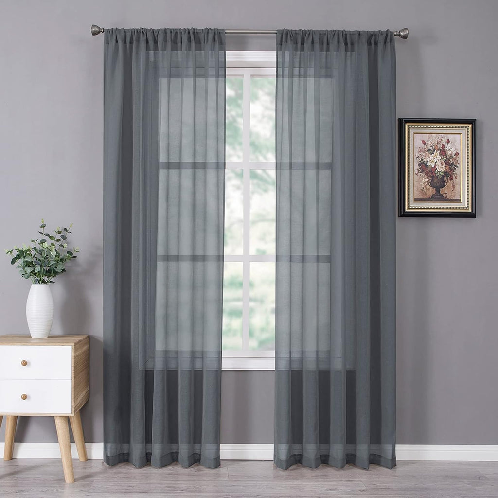 Tollpiz Sheer Curtain Linen Textured Living Room Curtains Sheer Light Filtering Rod Pocket Voile
