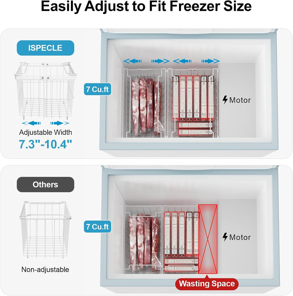 iSPECLE Freezer Organizer Bins - 4 Pack Adjustable & Extra Large Chest Freezer Organizer Bins for 5