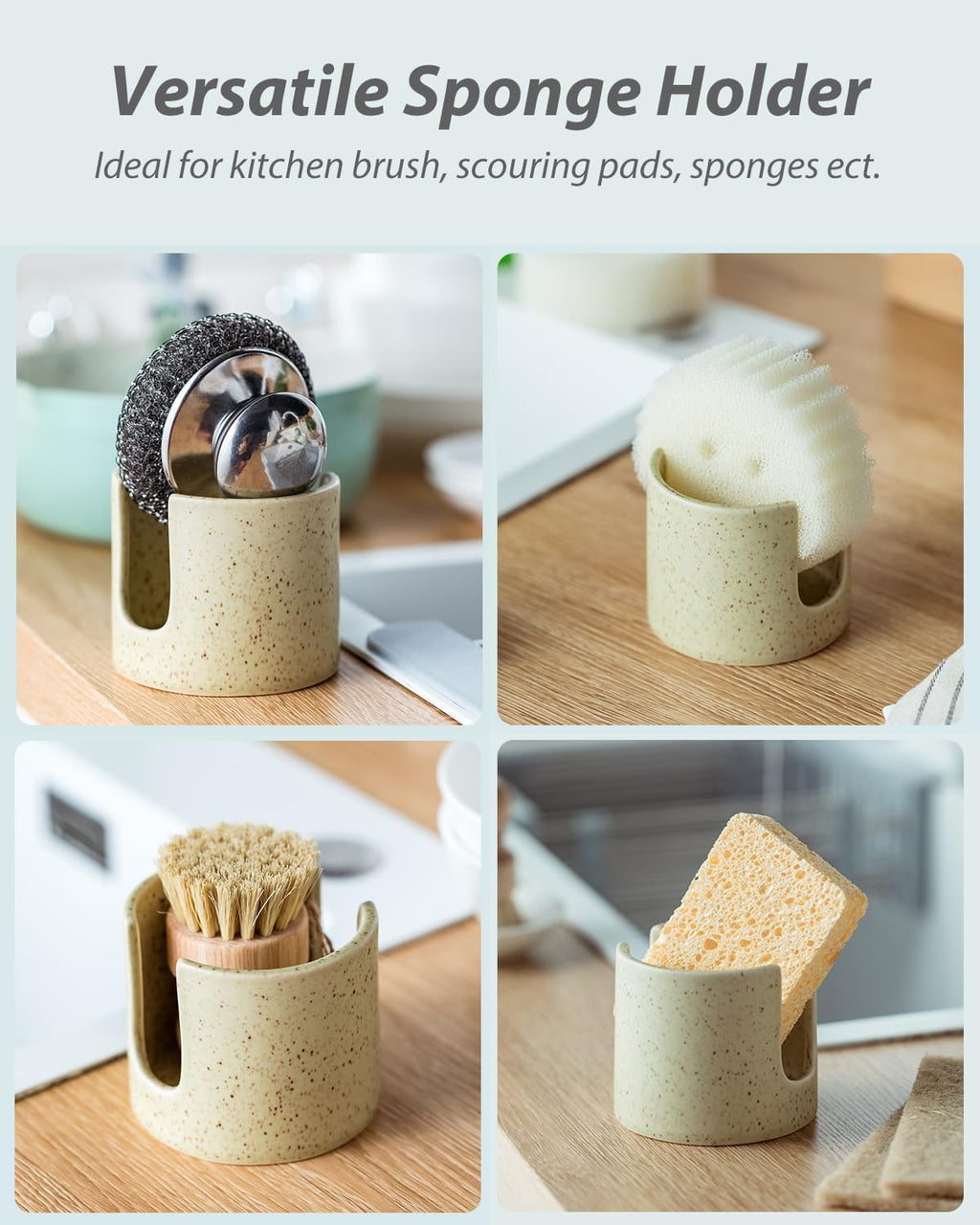 Sponge Holder for Kitchen Sink, Ceramic Dish Sponge Holder Sink Caddy Compact Scrubby Daddy Kitchen