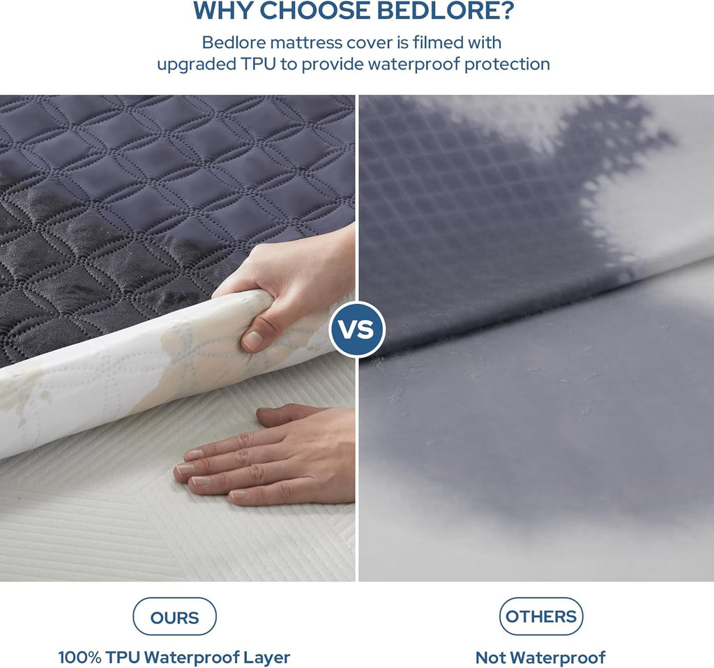 BEDLORE Waterproof Mattress Protector, Queen Size Noiseless Mattress Pad with Deep Pocket 6"-18"