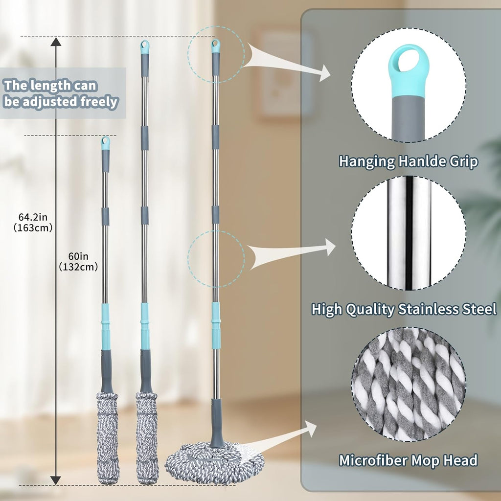 Self-Wringing Twist Mop for Floor Cleaning, Long Handled Microfiber Floor Mop with Top Scouring Pad