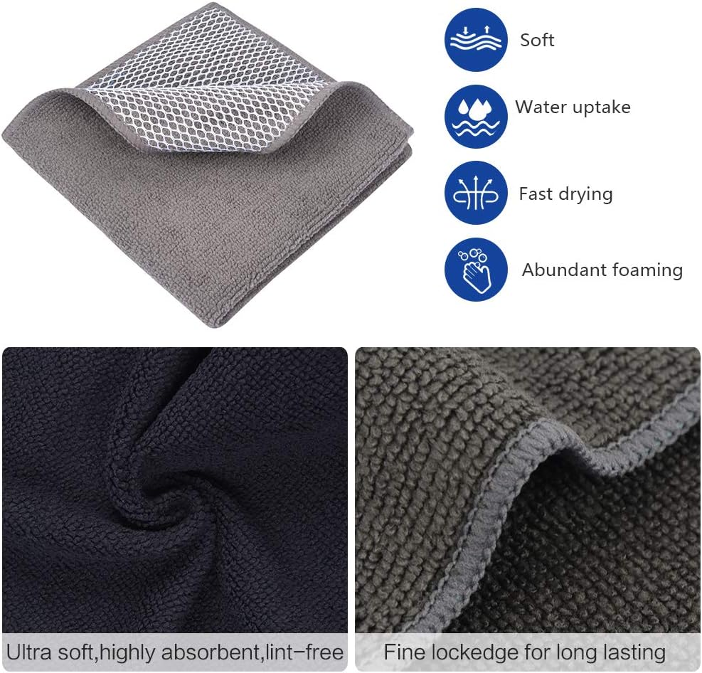 SINLAND Microfiber Dish Cloth for Wshing Dishes Dish Washing Rags Best Kitchen Washcloth Cleaning