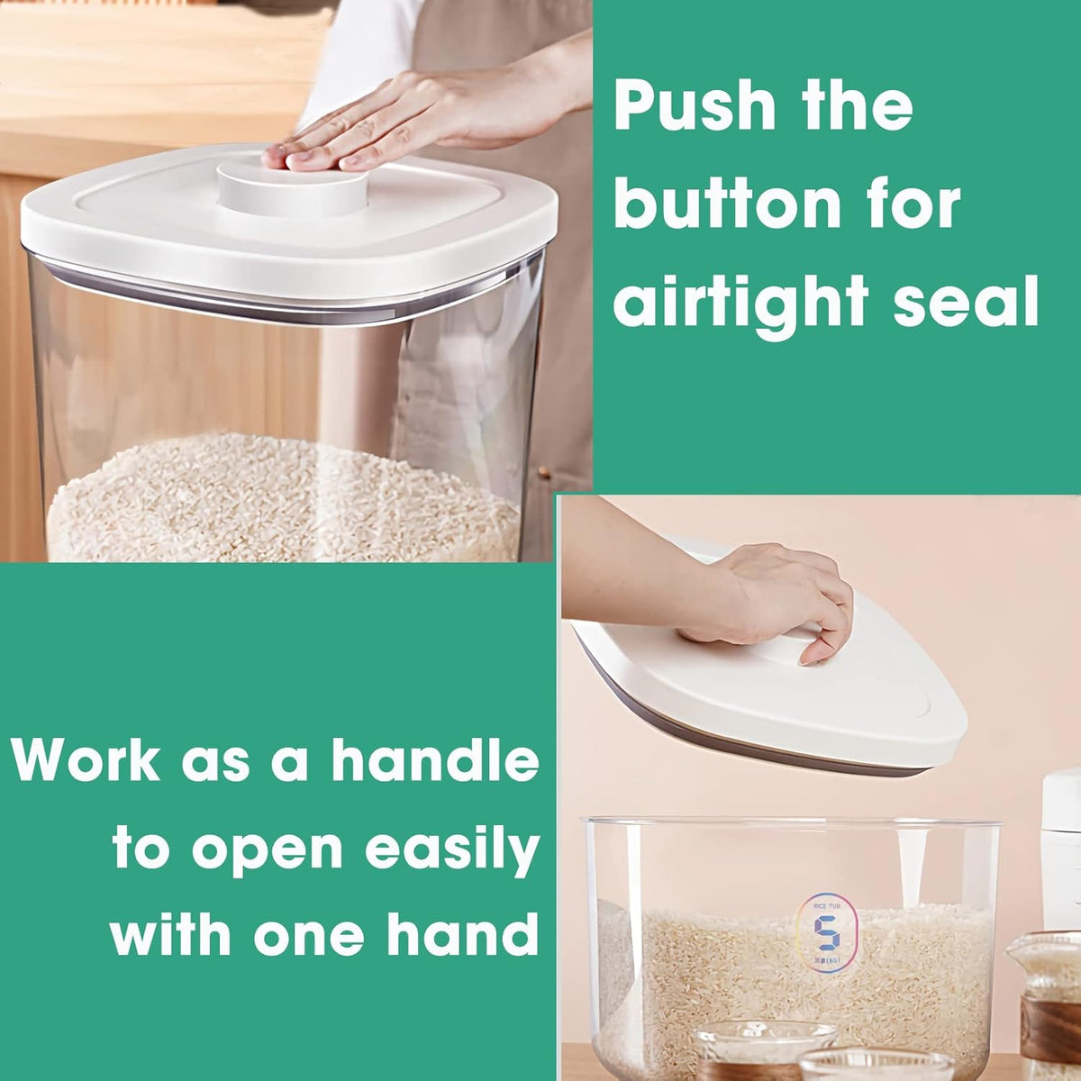 Airtight Rice Container 10 Lbs, Clear Plastic Food Storage Container Bin For Flour Sugar, Dry Food