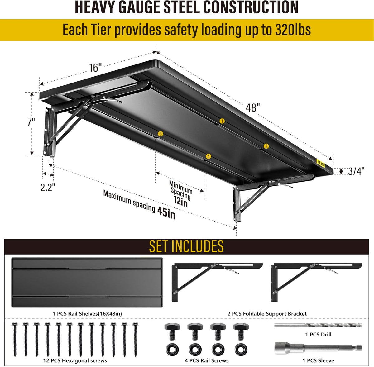 1.3x4ft Adjustable Rail Type Folding Storage Rack Shelf, Suitable for Garage, Storage Room