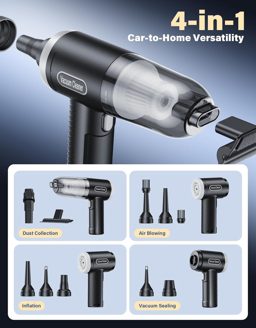 Car Vacuum Portable Cordless, 9000Pa Handheld Vacuum Mini Vacuum Cleaner High Power with Best